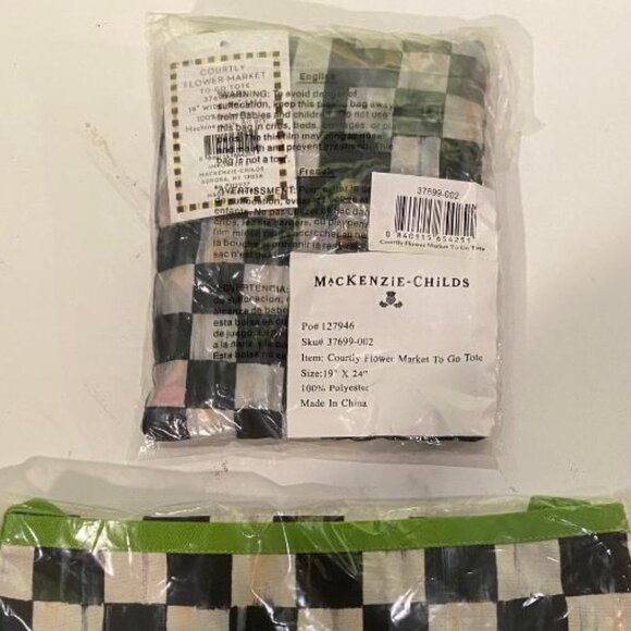 MacKenzie-Childs Courtly Check Apron and Flower to Market to go Tote - Picture 2 of 9